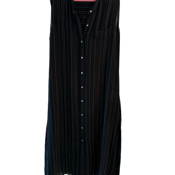 Vince Drapey Stripe Shirt Dress Plus Size XXL Maxi Black Sheer Lagenlook Chic - Picture 3 of 12